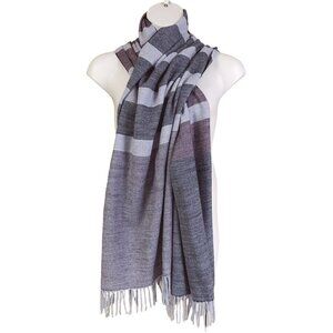 Calvin Klein Gray Striped Fringe Blanket Scarf